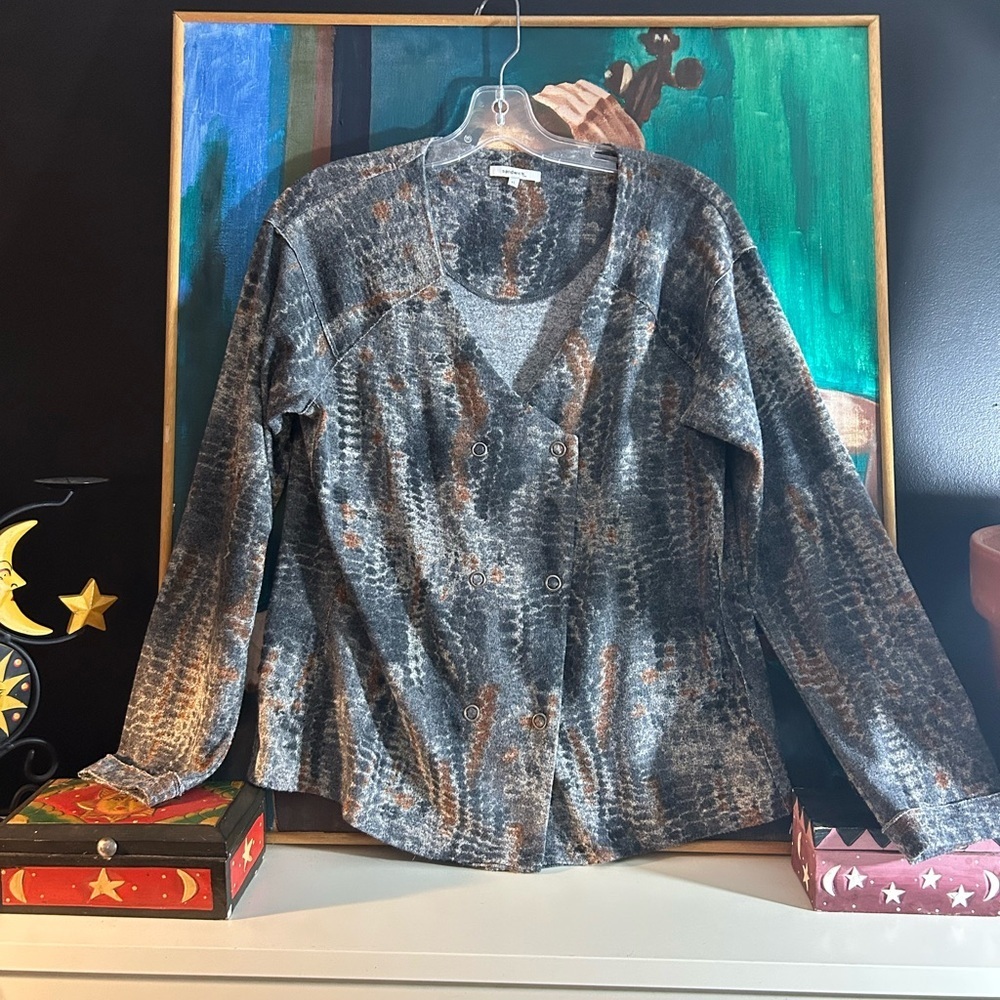 Sandwich Stylish Gray and Brown Women's Blouse XL